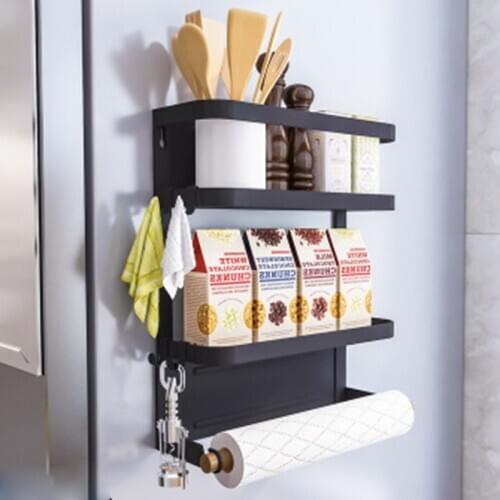 Foldable Refrigerator Organizer Magnetic Fridge Spice Rack Paper Towel Holder Multi-purpose Kitchen Storage Shelf JA55
