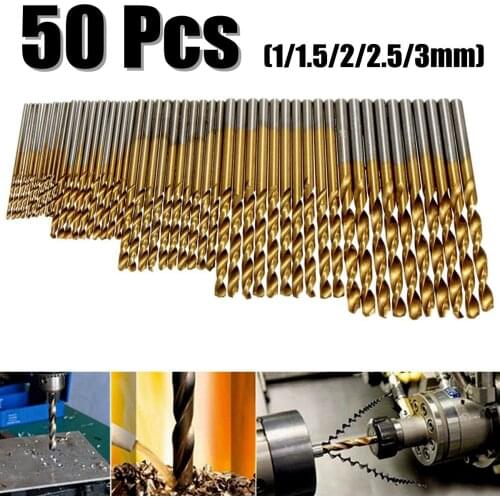 Hot Selling 50Pcs Titanium Coated Drill Bits HSS High Speed Steel Drill Bits Set Tool High Quality Power Tools 1/1.5/2/2.5/3mm