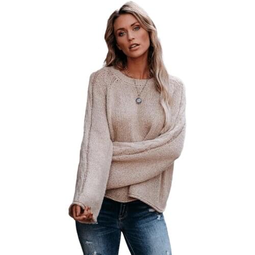 AECU Womens Sweater Casual Loose Long Sleeve Jacket Women Sweater O Neck Knitted Jumpers Crocheted Pullovers Sweatshirts