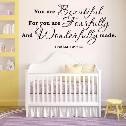 Vinyl Wall Decal Quotes Psalm 139:14 You are Beautiful Bible Home Decoration Nursery Kids Bedroom Ceiling Wardrobe Stickers Y749