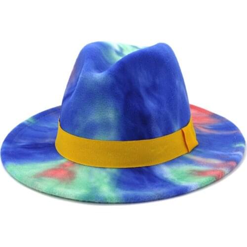 Womens New Printing Woollen Hat Top Travel Hat Sun Hat Fedora Felted Classic Jazz Hat Fashion Wide Brim Autumn