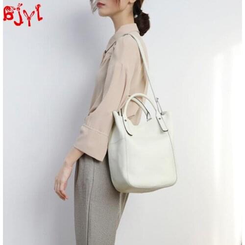 Womens Bags New Fashion Genuine Leather Female Bucket Bun Mother Tote Handbag Soft Leather Large Capacity Messenger Bags Casual