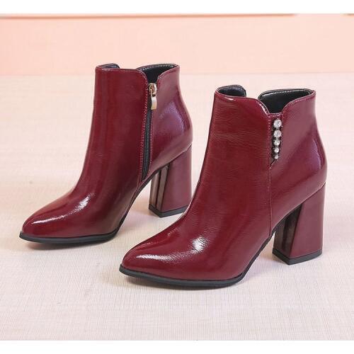 Women Boots 2020 Short boots female thick heel Ladies Pointed Fashion Wear Booties Autunm And Winter Shoes W20-21