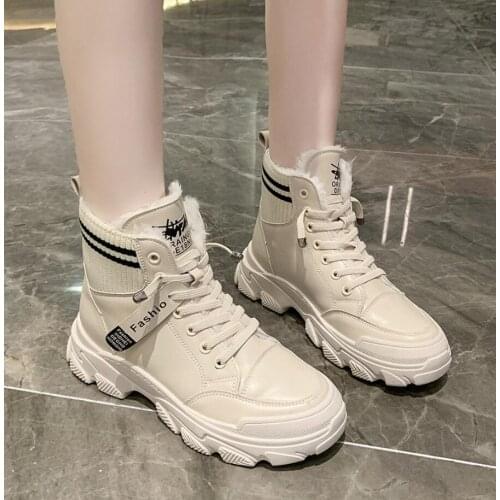 Women Ankle Snow Boots 2021 Winter British Wind Leather Thick With Fur Short Women Warm Boots Motorcycle Martin Ladies Boots