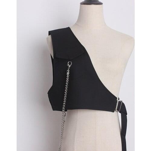 Womens Runway Fashion Black Fabric Chain Vest Cummerbunds Female Dress Corsets Waistband Belts Decoration Wide Belt TB1994