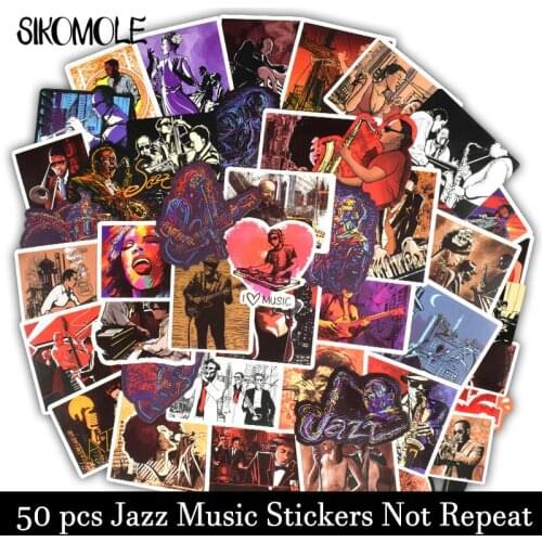 50 PCS Jazz Blues Stickers Rock Music Singing Graffiti Sticker To DIY Musical Instrument Car Laptop Guitar Suitcase F5