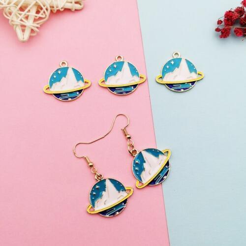 10pcs Oil Drop Snow Mountain Alloy Enamel Charms Round Planet Pendants DIY Necklace Accessories Bracelet Jewelry Making FX347