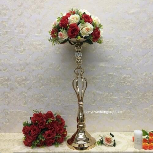 102PCS)Metal Golden Candle Holder Wedding Table Vase Home Party Pot Centerpiece Crystal Flower Rack Vases For Decoration 2332
