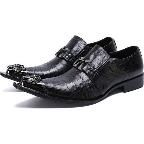 2019 Men Business Office leather shoes Mens Flats Loafers Metal Tip Wedding Shoes Black