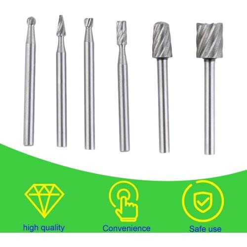 6pcs HSS Rotary Grinding Bits 3.17mm Diameter Mandrels Drill Bits For Bosch Mini Woodworking Wood Tool Electric Grinding