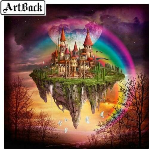 5d diy diamond painting castle rainbow view 3D full square round drill rhinestone mosaic embroidery home decoration gift