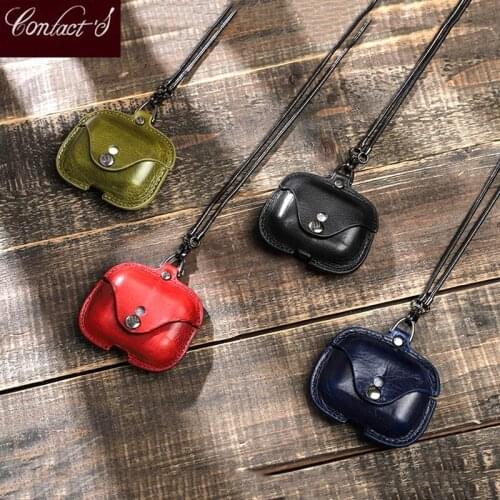 Genuine Leather Airpods Pro Case Wireless bluetooth headset for AirPods 1/2/3 case Shockproof Earphone With Keychain Necklace