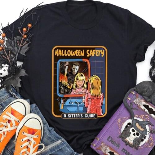 Halloween Safety A Sitters Guide Colored T-shirt Aesthetic Autumn Holiday Gift Tshirt Women Scary Horror Top Tee Shirt