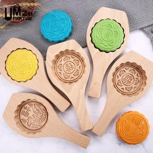 Moon Cake Mold Chinese Cookie Biscuit Model Baking Wood Bakeware Home Kitchen Dining Bar Pastry Wooden Tools DIY Flower Mooncake