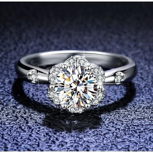 Inbeaut 925 Silver Excellent Cut Snowflake Shaped D Color Pass Diamond Test 1 ct Moissanite Wedding Ring Classic Party Jewelry