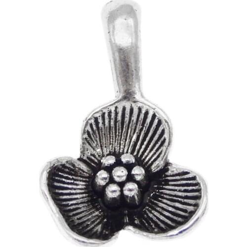 Julie Wang 20PCS Small Flowers Charms Antique Silver Color Zinc Alloy Three Petals Pendants Bracelet Jewelry Making Accessory