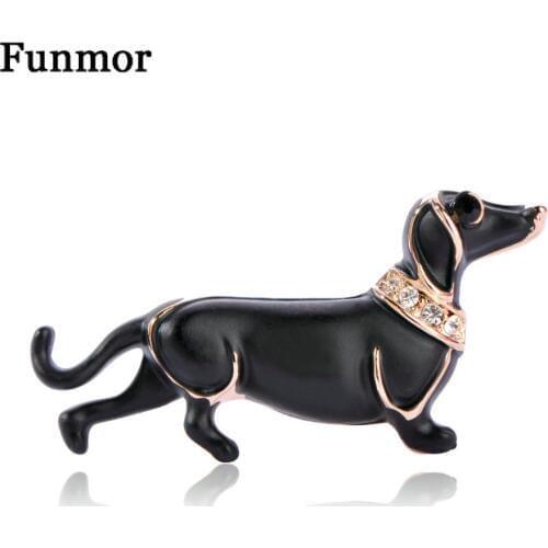 Funmor Classic Enamel Dog Style Brooches For Women Kids Garment Ornamental Gold Color Crystal Vivid Animal Corsage Hijab Pins