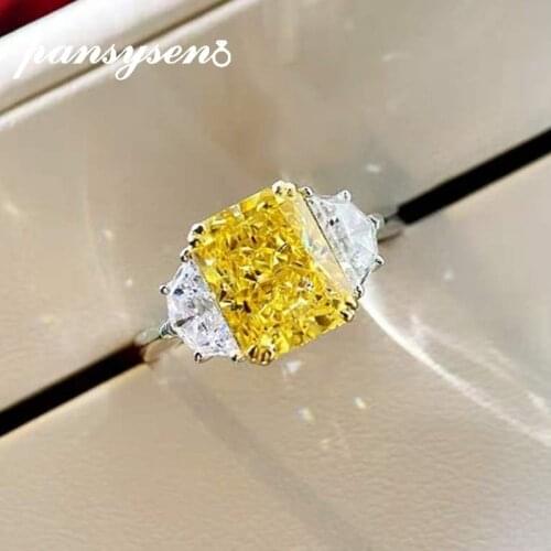 PANSYSEN 100% 925 Sterling Silver 4CT Citrine Created Moissanite Gemstone Wedding Engagement Rings for Women Luxury Fine Jewelry