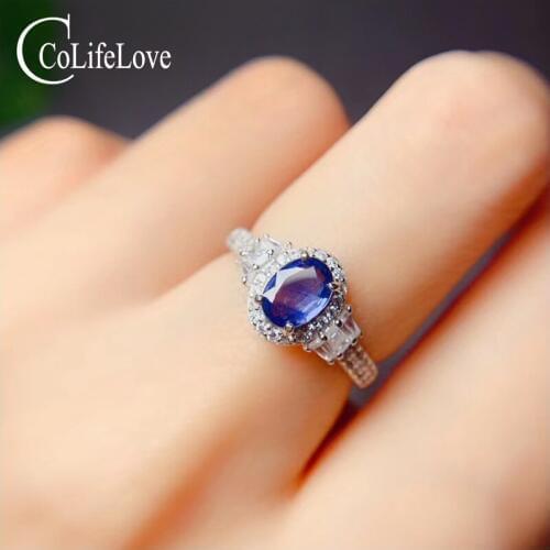 CoLife Jewelry 925 Silver Sapphire Ring for Daily Wear 5mm*7mm Natural Sapphire Silver Ring Fashion Silver Gem Ring