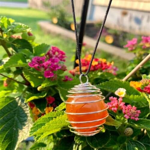 CARNELIAN CRYSTAL CAGE NECKLACE Jewellery, Spell, Healing Crystals, Gifts Metaphysical LK40F6I Chakra Stone Raw Carnelian