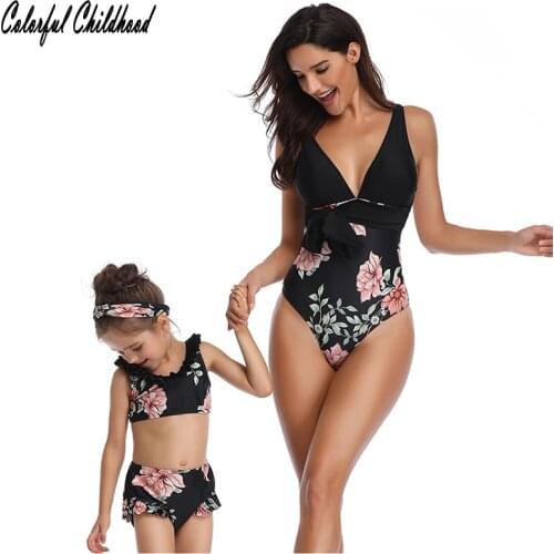 Summer girls swimwear floral printing mother kids swimsuit sets clothes toddler girls bathing suit maillot de bain fille enfant