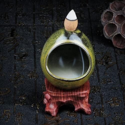 Backflow Incense Burner With 10Pcs Incense Cones Egg Shape Mini Ceramic Whiteware Incense Censer Use In Home Office