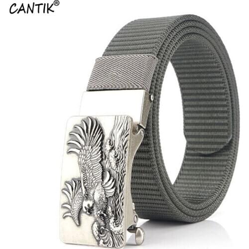 CANTIK Unique Design Flying Eagle Automatic Buckle Metal Quality Grey Canvas & Nylon Belts Men Accessories 35mm Width CBCA256