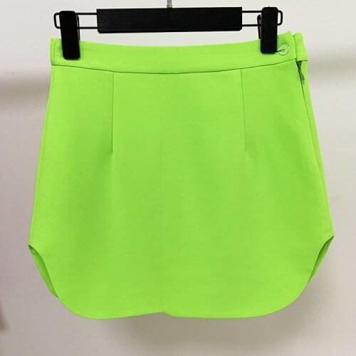 A-line Mini Skirt Summer 2021 New Fashion Fluorescent Green Elegant Matching Casual Streetwear Zipper Sexy Skirt High Quality