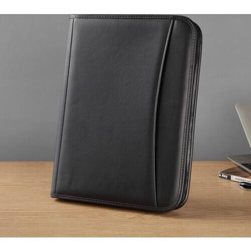 Multifunctional PU leather a4 padfolio file folder document bag organizer manger bag with zipper calculator CD slot pocket