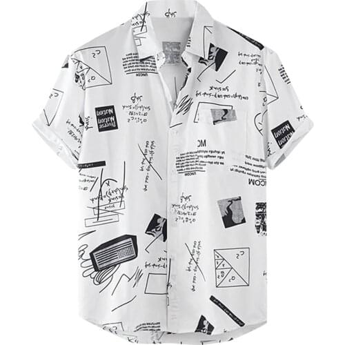 Fashion Vintage 3D Printed Mens Shirts Casual Funny Math Questions Printed Short Sleeve Button Turn-Down Collar Shirt Camisas