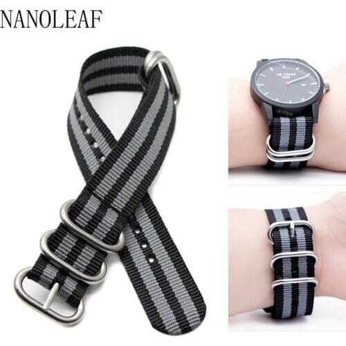 Military Quality Nylon Strap for Sport Watch Band with 5 Ring Silver Buckle Watchband 18MM 20MM 22MM 24MM Black Gray Stripes