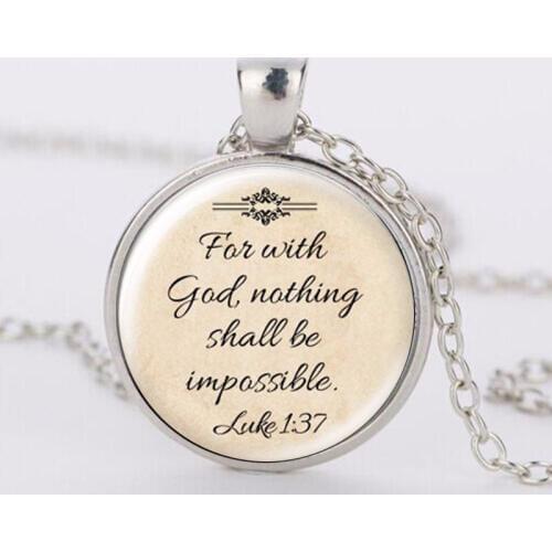 SUTEYI Newest Design Jesus Necklace 'Faith With God Nothing is Impossible' Words Pendant Quote Jewelry Glass Christian Necklaces