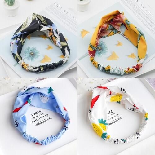 2021New Women Lily Hair Bands Print Flower Headbands Fashion Cross Turban Bandage Cartoon radish Hair Accessories FD049