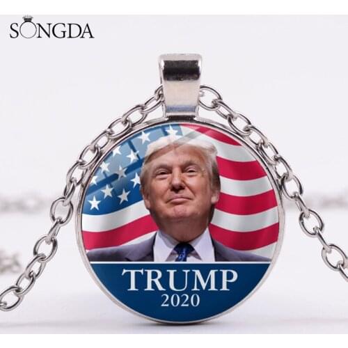 New Fashion Trump 2020 Necklace Keep America Great Glass Photo Cabochon Pendant President Election Support Jewelry Gifts