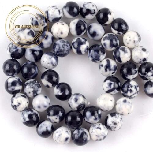 Factory Wholesale Natural Stone Black White Spotted Rain Round Beads For Jewelry Making 4/6/8/10/12mm DIY Bracelet Accessories