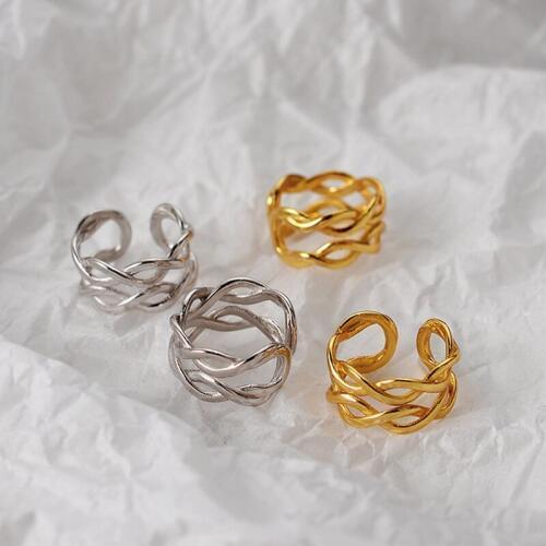 ONLY 1PC (No pierced) Authentic 925 Sterling silver White/Gold Multi-Rows Hollow Twisted Rope Clip Earrings TLE1049