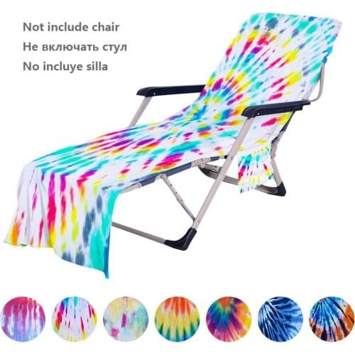 Colorful Rainbow Print Beach Chair Cover Summer Swimming Pool Sun Lounger Towel Microfiber Deck Chair Covers With Storage Pocket