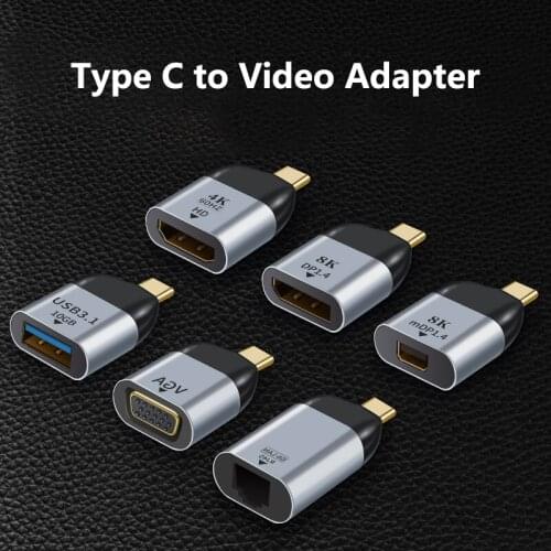 USB 3.1 Type C To HDMI-compatible DP VGA Mini DP RJ45 Adapter Plug Converter 4K 60Hz USB C Adapter Hub for Macbook TV Projector