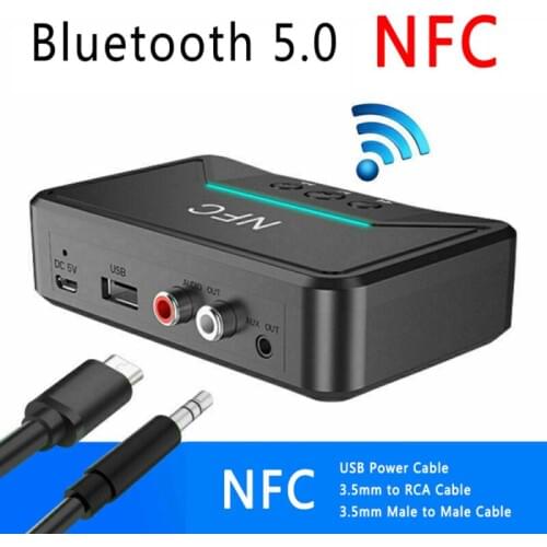 BT200 Wireless Bluetooth 5.0 Receiver RCA aptX LL NFC 3.5mm Jack Aux USB Audio Adapter Auto Switch OFF/ON 15M Range Support A2DP