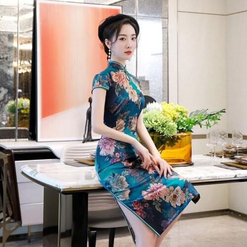 Qipao 2020 Spring Summer Mother Qipao Improved Retro Short Sleeve Middle And Old Double Cheongsam Elegant Luxury Ladies Платье