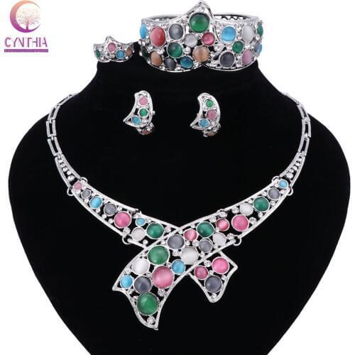 Luxury Fashion Statement Necklace Good Quality Cat Eyes Crystal Jewelry Sets Brand Elegant Crystal African Beads Jewelry Sets