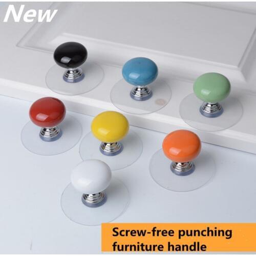 Rural ceramic children room drawer shoe cabinet knob Free screw free punching orange black blue green kitchen cabinet handle