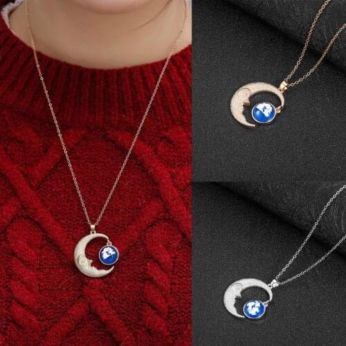 Chic Frosted Moon Necklace Pendant Blue Sky White Cloud Resin Round Hanging Gold Chain Link Necklace For Women Sweater Jewelry