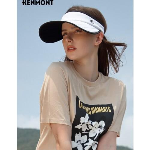 KENMONT outdoor anti-ultraviolet hat female summer peaked cap big head circumference long brim empty top hat big face wi