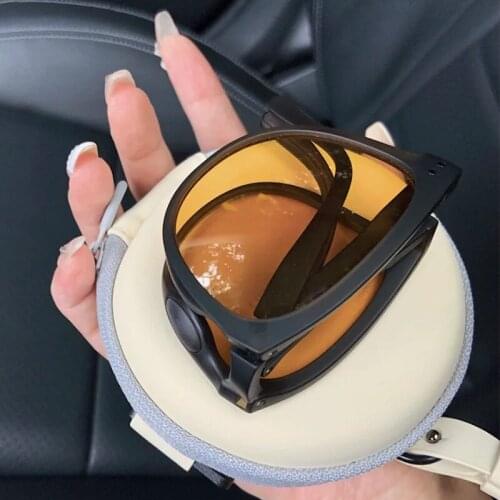 Folding Round Glasses Storage Bag Round Glasses Case Storage Bag Soft Case Carrying Bag Leather Sunglasses Cases