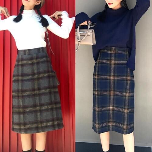 Vintage plaid Women Skirts Autumn Plus Size Pencil Long Girls Skirt Female Vintage Warm Thick Skirts Winter Femme Faldas Muje