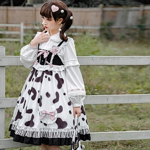 Japanese Lolita Kawaii Dresses Sweet Girl JSK Bowknot Milk Pudding Original Lo Dresses Sleeveless Strap Cos Loli Gilrs Gift