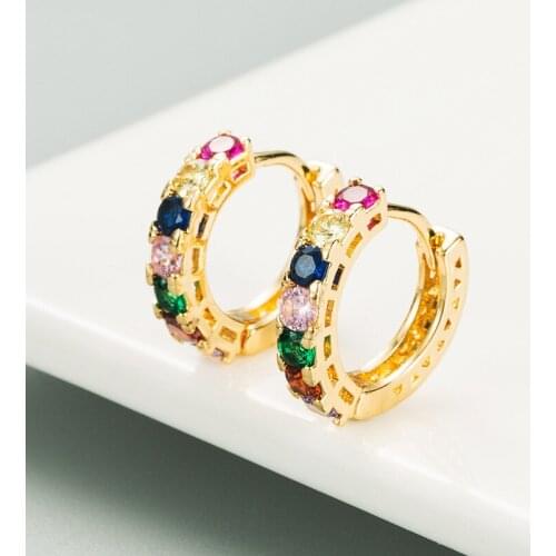 Womens Fashion Luxury Rainbow Hoop Earrings Bohemia Dazzling Multicolor Zircon Stone Hollow Earring Huggies Jewelry Gifts