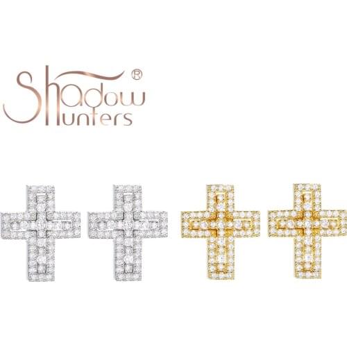 SHADOWHUNTERS 925 Sterling Silver Hollow Cross Stud Earrings With Clear CZ Femme Mujer Sterling Silver Jewelry Teeny Earrings