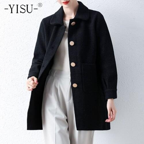 YISU Women Sweater Cardigan Lapel Single breasted Knitted Cardigan Casual Sweater Cardigan Thick Solid color Long Windbreaker